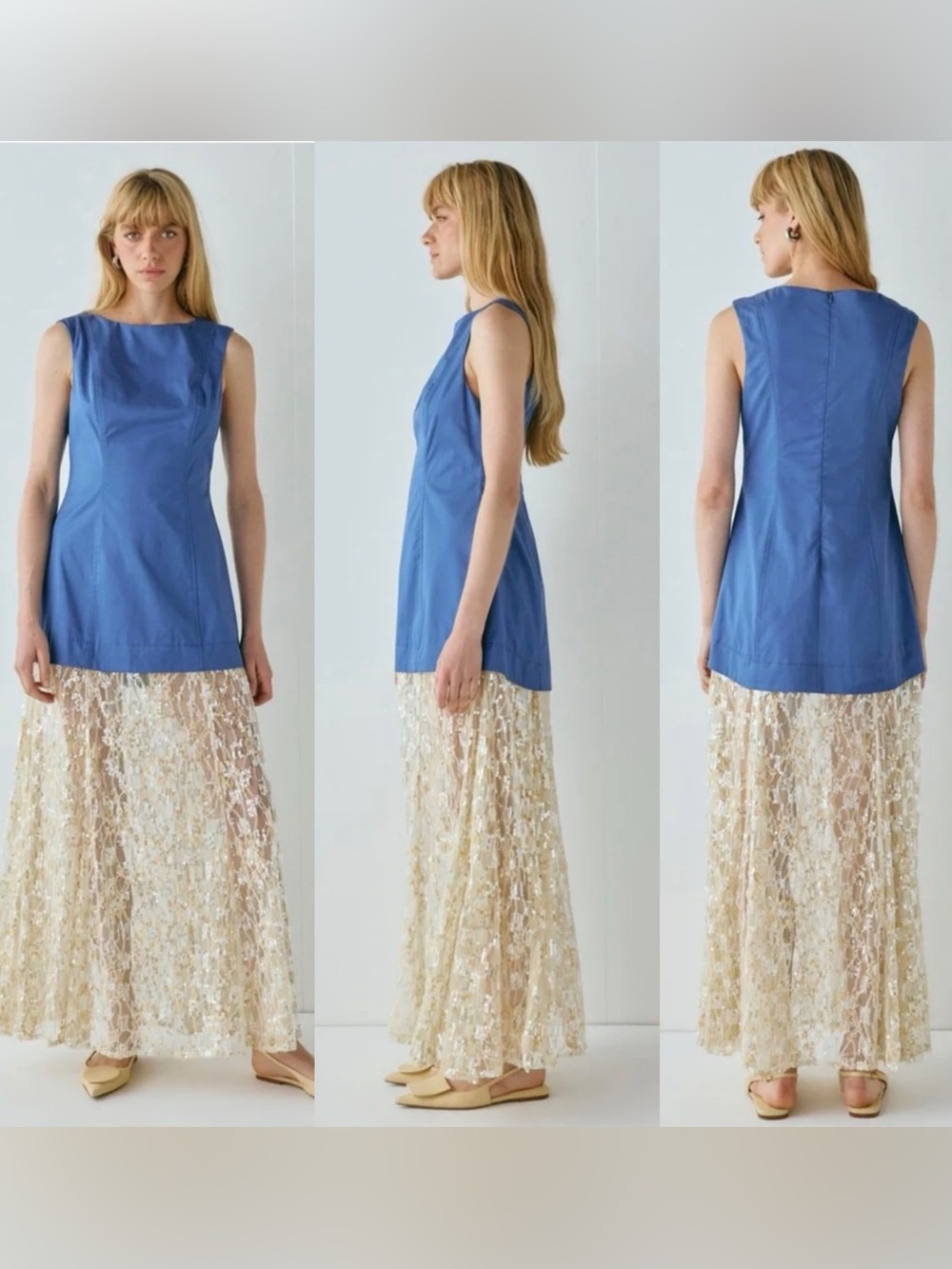 VRG GRL Robbie Sequin Lace Maxi Dress NWT Blue Cotton AU 10 US 6